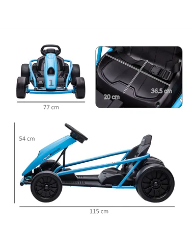 HOMCOM 24V Drift Kart, Electric Ride-On Racing Go Kart w/ 2 Speeds, Steering Wheel, Pedals for Kids Aged 8-12, Blue