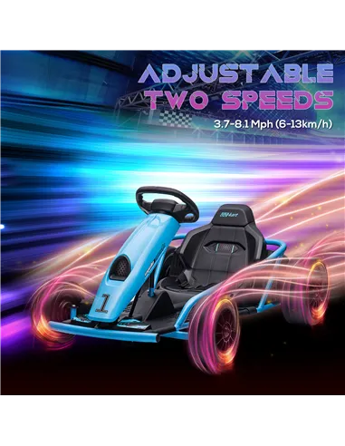 HOMCOM 24V Drift Kart, Electric Ride-On Racing Go Kart w/ 2 Speeds, Steering Wheel, Pedals for Kids Aged 8-12, Blue