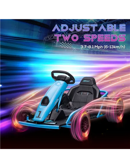 HOMCOM 24V Drift Kart, Electric Ride-On Racing Go Kart w/ 2 Speeds, Steering Wheel, Pedals for Kids Aged 8-12, Blue