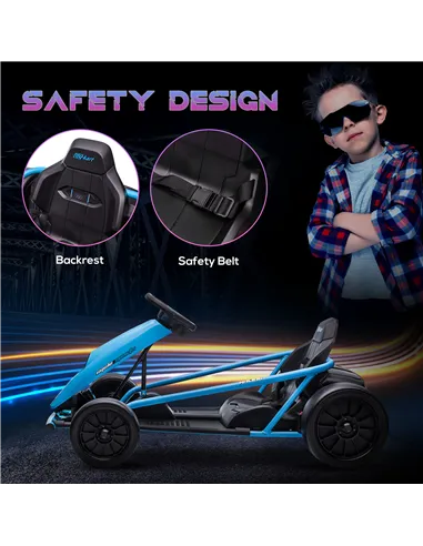 HOMCOM 24V Drift Kart, Electric Ride-On Racing Go Kart w/ 2 Speeds, Steering Wheel, Pedals for Kids Aged 8-12, Blue