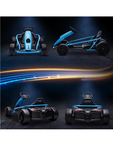 HOMCOM 24V Drift Kart, Electric Ride-On Racing Go Kart w/ 2 Speeds, Steering Wheel, Pedals for Kids Aged 8-12, Blue