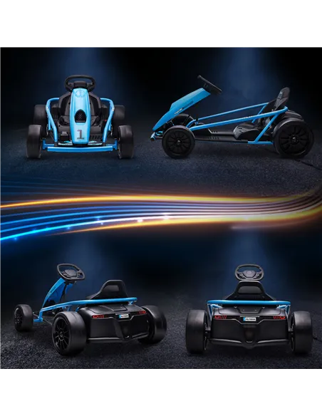 HOMCOM 24V Drift Kart, Electric Ride-On Racing Go Kart w/ 2 Speeds, Steering Wheel, Pedals for Kids Aged 8-12, Blue