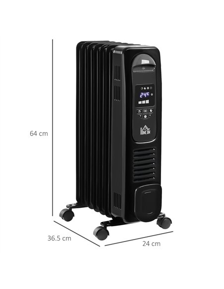 HOMCOM 1500W Digital Oil Filled Radiator, 7 Fin, Portable Electric Heater with LED Display, Built-in Timer, 3 Heat Settings, Saf