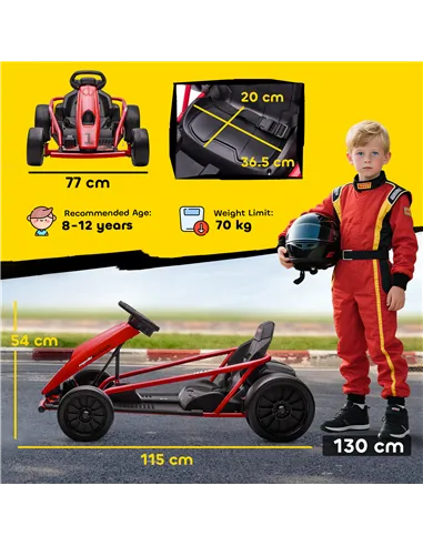 HOMCOM 24V Electric Go Kart for Kids, Drift Ride-On Racing Go Kart with 2 Speeds, for Boys Girls Aged 8-12 Years Old, Red