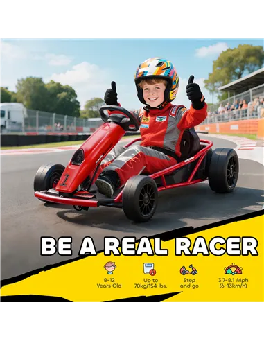 HOMCOM 24V Electric Go Kart for Kids, Drift Ride-On Racing Go Kart with 2 Speeds, for Boys Girls Aged 8-12 Years Old, Red