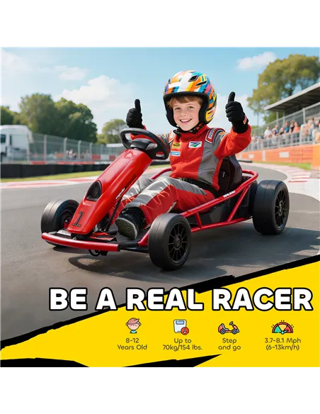 HOMCOM 24V Electric Go Kart for Kids, Drift Ride-On Racing Go Kart with 2 Speeds, for Boys Girls Aged 8-12 Years Old, Red