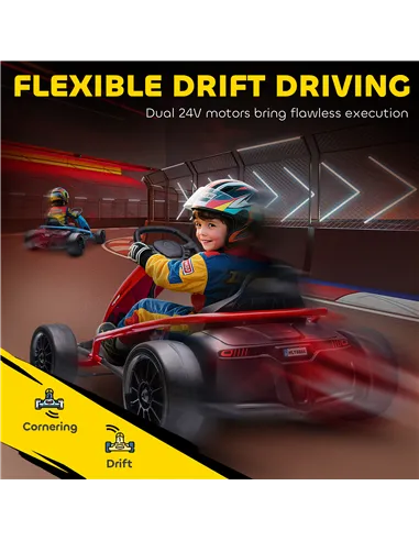 HOMCOM 24V Electric Go Kart for Kids, Drift Ride-On Racing Go Kart with 2 Speeds, for Boys Girls Aged 8-12 Years Old, Red