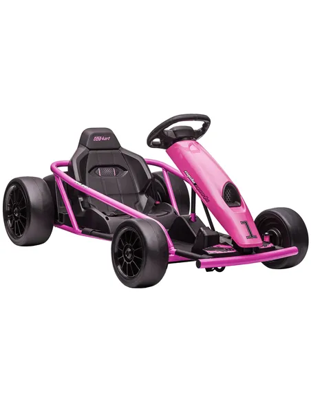 HOMCOM 24V Electric Go Kart for Kids, Drift Ride-On Racing Go Kart with 2 Speeds, for Boys Girls Aged 8-12 Years Old, Pink