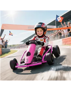HOMCOM 24V Electric Go Kart for Kids, Drift Ride-On Racing Go Kart with 2 Speeds, for Boys Girls Aged 8-12 Years Old, Pink 2
