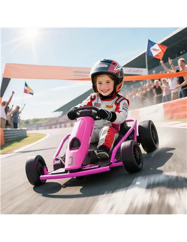 HOMCOM 24V Electric Go Kart for Kids, Drift Ride-On Racing Go Kart with 2 Speeds, for Boys Girls Aged 8-12 Years Old, Pink
