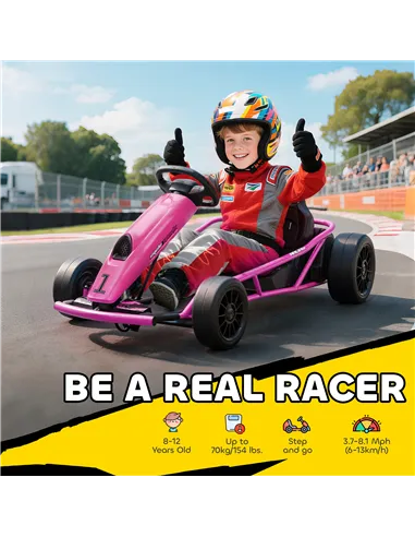 HOMCOM 24V Electric Go Kart for Kids, Drift Ride-On Racing Go Kart with 2 Speeds, for Boys Girls Aged 8-12 Years Old, Pink