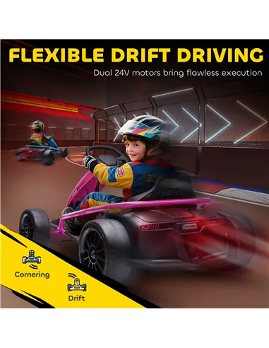 HOMCOM 24V Electric Go Kart for Kids, Drift Ride-On Racing Go Kart with 2 Speeds, for Boys Girls Aged 8-12 Years Old, Pink