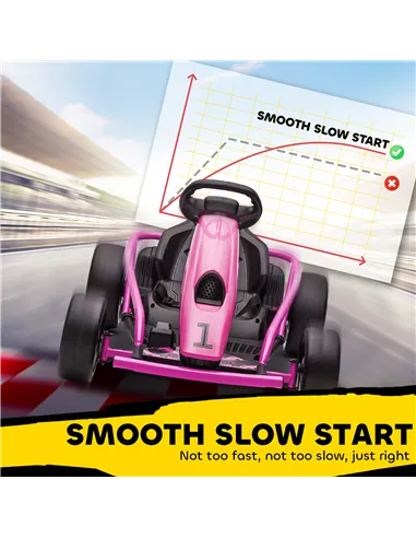 HOMCOM 24V Electric Go Kart for Kids, Drift Ride-On Racing Go Kart with 2 Speeds, for Boys Girls Aged 8-12 Years Old, Pink