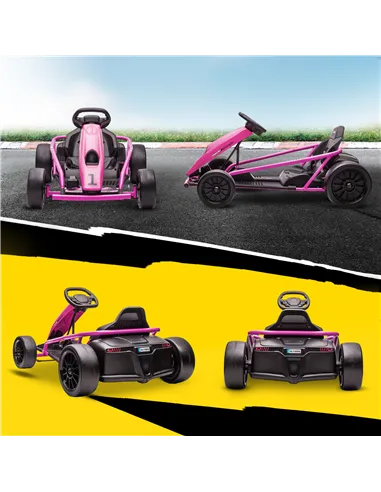 HOMCOM 24V Electric Go Kart for Kids, Drift Ride-On Racing Go Kart with 2 Speeds, for Boys Girls Aged 8-12 Years Old, Pink