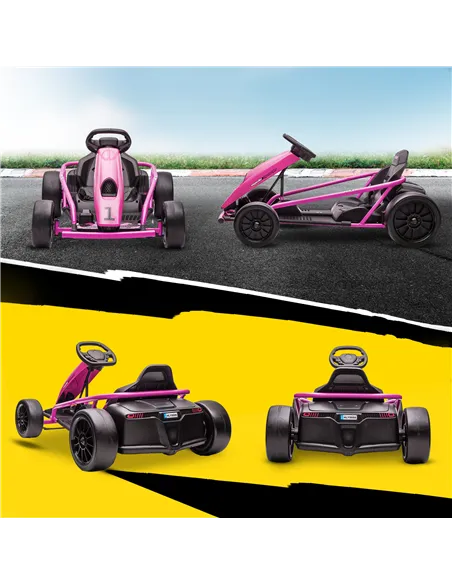 HOMCOM 24V Electric Go Kart for Kids, Drift Ride-On Racing Go Kart with 2 Speeds, for Boys Girls Aged 8-12 Years Old, Pink