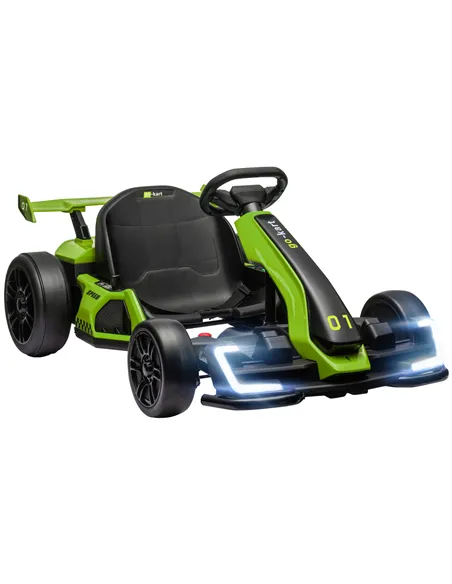 HOMCOM 24V Electric Go Kart for Kids with Adjustable Seat for 6-12 Years, Green