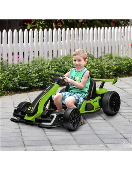 HOMCOM 24V Electric Go Kart for Kids with Adjustable Seat for 6-12 Years, Green