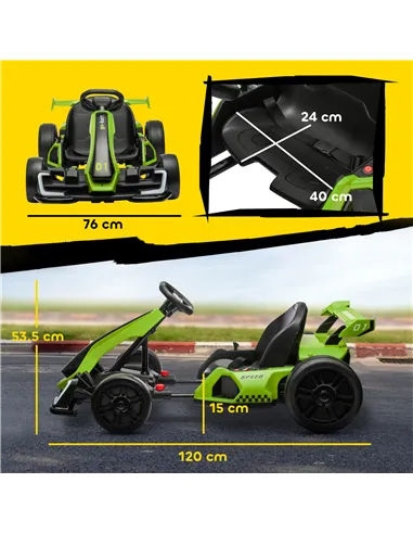 HOMCOM 24V Electric Go Kart for Kids with Adjustable Seat for 6-12 Years, Green