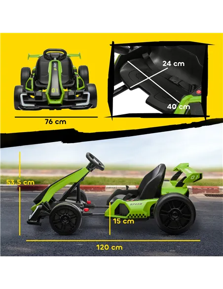 HOMCOM 24V Electric Go Kart for Kids with Adjustable Seat for 6-12 Years, Green