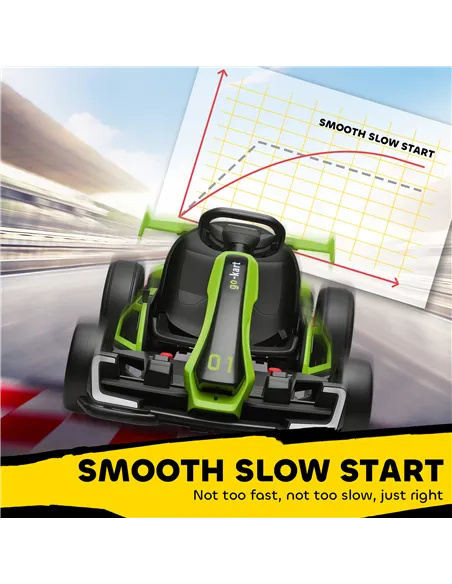 HOMCOM 24V Electric Go Kart for Kids with Adjustable Seat for 6-12 Years, Green