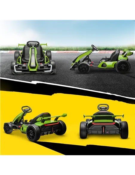 HOMCOM 24V Electric Go Kart for Kids with Adjustable Seat for 6-12 Years, Green