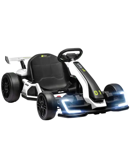 HOMCOM 24V Electric Go Kart for Kids with Adjustable Seat for 6-12 Years, White
