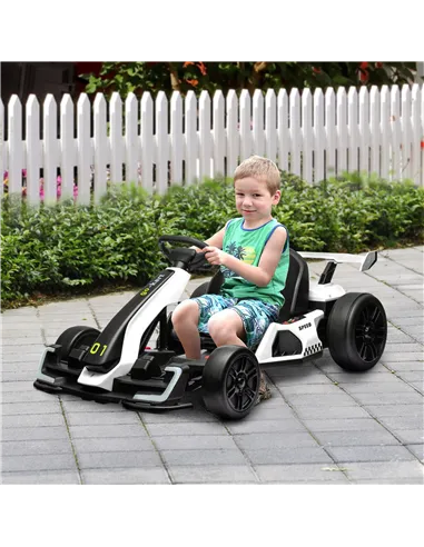 HOMCOM 24V Electric Go Kart for Kids with Adjustable Seat for 6-12 Years, White