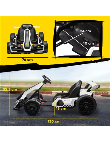 HOMCOM 24V Electric Go Kart for Kids with Adjustable Seat for 6-12 Years, White