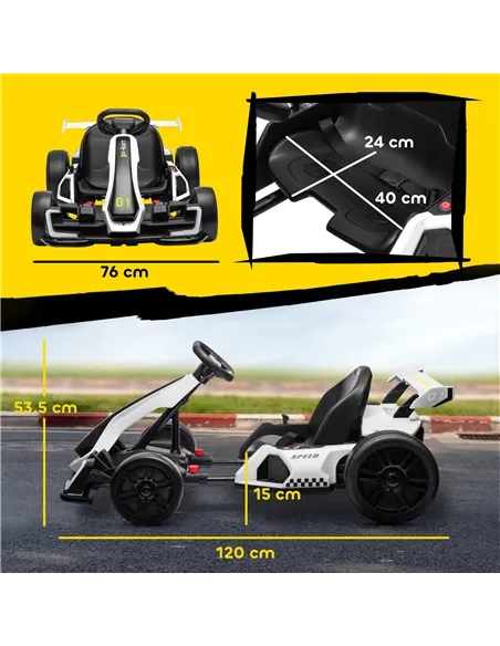 HOMCOM 24V Electric Go Kart for Kids with Adjustable Seat for 6-12 Years, White