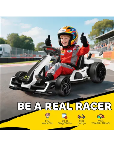 HOMCOM 24V Electric Go Kart for Kids with Adjustable Seat for 6-12 Years, White