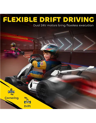 HOMCOM 24V Electric Go Kart for Kids with Adjustable Seat for 6-12 Years, White