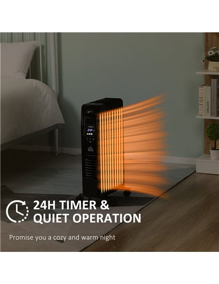 HOMCOM 1500W Digital Oil Filled Radiator, 7 Fin, Portable Electric Heater with LED Display, Built-in Timer, 3 Heat Settings, Saf