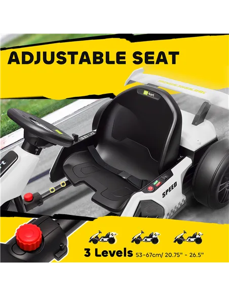 HOMCOM 24V Electric Go Kart for Kids with Adjustable Seat for 6-12 Years, White