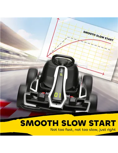 HOMCOM 24V Electric Go Kart for Kids with Adjustable Seat for 6-12 Years, White