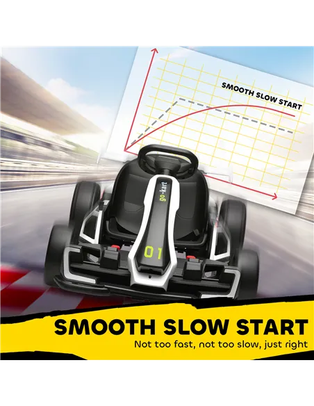 HOMCOM 24V Electric Go Kart for Kids with Adjustable Seat for 6-12 Years, White
