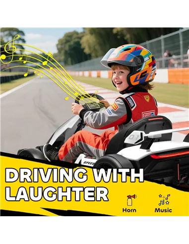 HOMCOM 24V Electric Go Kart for Kids with Adjustable Seat for 6-12 Years, White