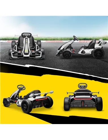 HOMCOM 24V Electric Go Kart for Kids with Adjustable Seat for 6-12 Years, White