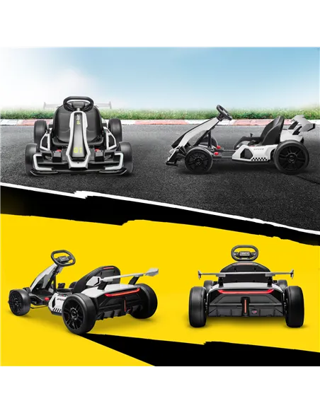 HOMCOM 24V Electric Go Kart for Kids with Adjustable Seat for 6-12 Years, White