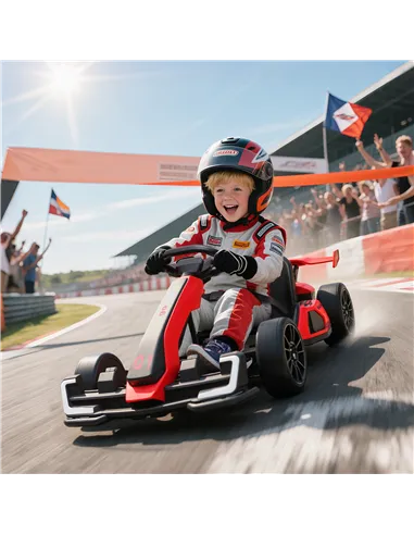 HOMCOM 24V Electric Go Kart for Kids with Adjustable Seat for 6-12 Years, Red