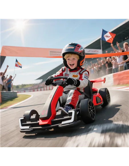 HOMCOM 24V Electric Go Kart for Kids with Adjustable Seat for 6-12 Years, Red