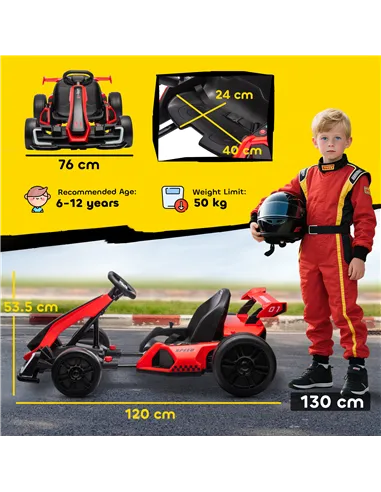 HOMCOM 24V Electric Go Kart for Kids with Adjustable Seat for 6-12 Years, Red