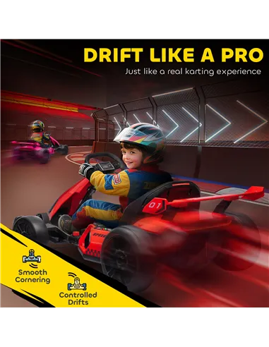 HOMCOM 24V Electric Go Kart for Kids with Adjustable Seat for 6-12 Years, Red