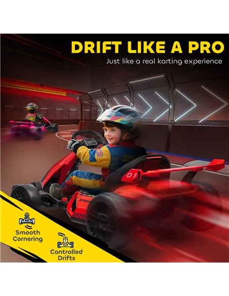 HOMCOM 24V Electric Go Kart for Kids with Adjustable Seat for 6-12 Years, Red
