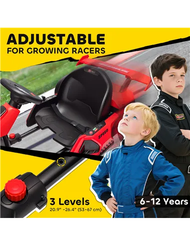 HOMCOM 24V Electric Go Kart for Kids with Adjustable Seat for 6-12 Years, Red