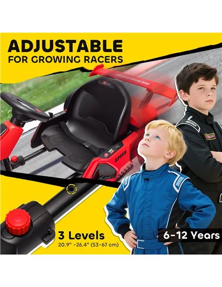 HOMCOM 24V Electric Go Kart for Kids with Adjustable Seat for 6-12 Years, Red