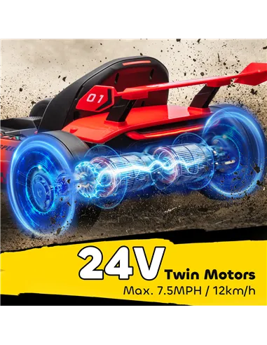 HOMCOM 24V Electric Go Kart for Kids with Adjustable Seat for 6-12 Years, Red