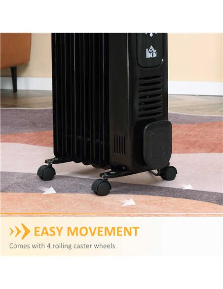 HOMCOM 1500W Digital Oil Filled Radiator, 7 Fin, Portable Electric Heater with LED Display, Built-in Timer, 3 Heat Settings, Saf
