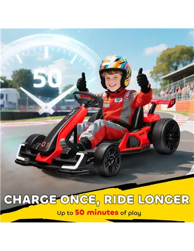 HOMCOM 24V Electric Go Kart for Kids with Adjustable Seat for 6-12 Years, Red