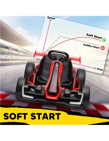 HOMCOM 24V Electric Go Kart for Kids with Adjustable Seat for 6-12 Years, Red