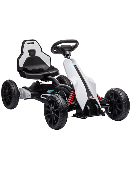 HOMCOM 12V Electric Go-Kart for Kids, Ride-On Racing Go-Kart, with Forward and Reversing Functions, for Ages 3-8 Years - White